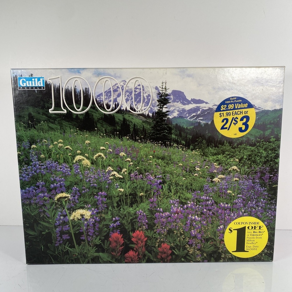 VTG Sealed Hasbro Guild Puzzle 1000 Piece Mt. Rainer National Park Floral Mounta